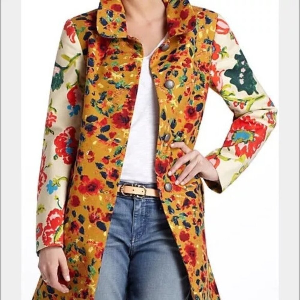 Anthropologie Elevenses Floral Leopardlily Vintage Inspired Jacket/ Coat Sz 6 S